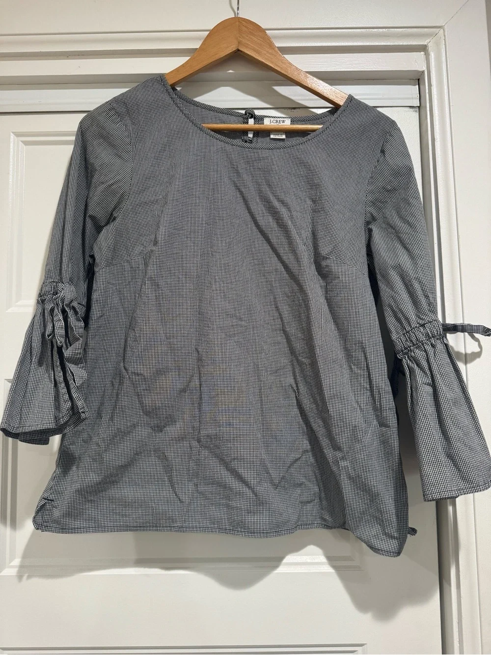 J.Crew Micro Gingham Bell Sleeve Top